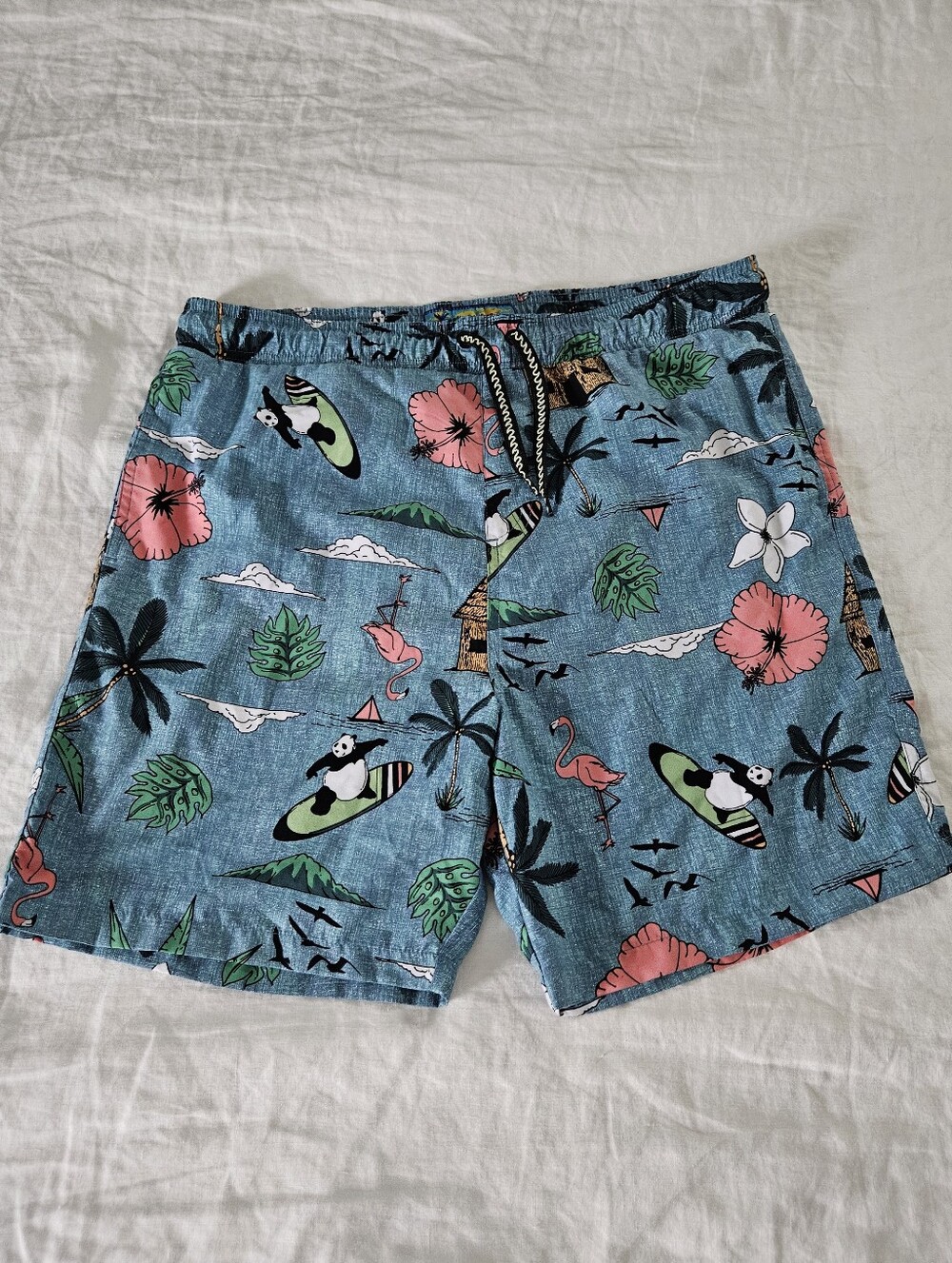 Surf Society Tropical Flamingo Panda Surf Swim Trunks Shorts Mens Size XL